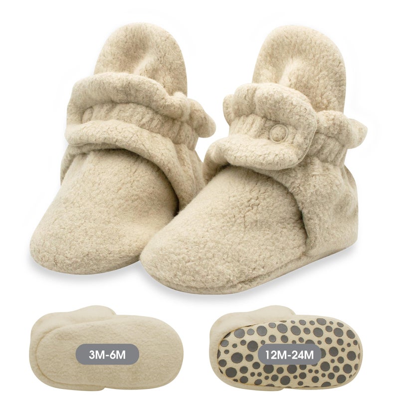 Zutano Unisex Fleece Baby Booties with Organic Cotton Lining, Newborn Essentials, Khaki, 6 Months - Image 1